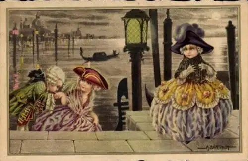 Künstler Ak Liebespaar, Trauriges Mädchen, Gondel