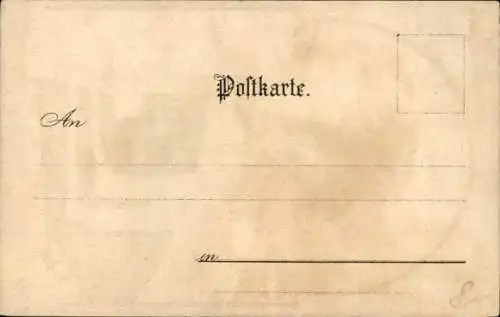 Litho Schützengruß, alter Schütze mit Bierkrug, Frau auf dem Schoß