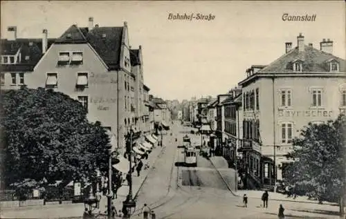 Ak Bad Cannstatt Stuttgart in Württemberg, Bahnhofstraße, Bayrischer Hof, Straßenbahn