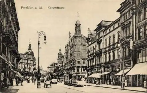 Ak Frankfurt am Main, Kaiserstraße, Geschäfte, Straßenbahn