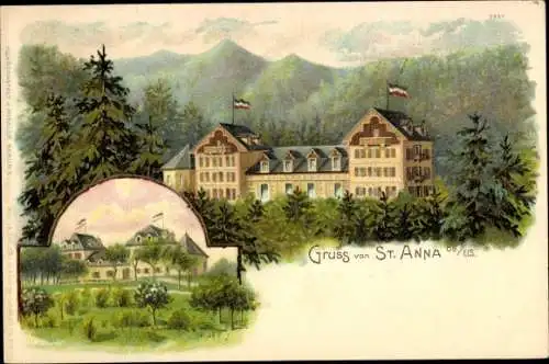 Litho Saint Anna Elsass Haut Rhin, Blick auf den Ort, Gasthaus