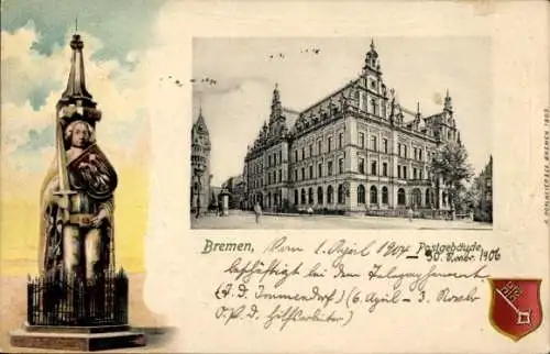 Ak Hansestadt Bremen, Postgebäude, Bremer Roland