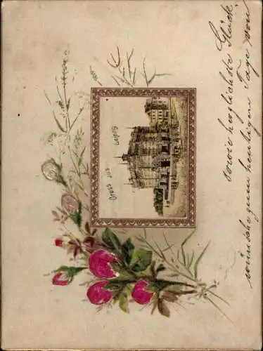 Präge Passepartout Litho Leipzig in Sachsen, Amtsgebäude, Blumen