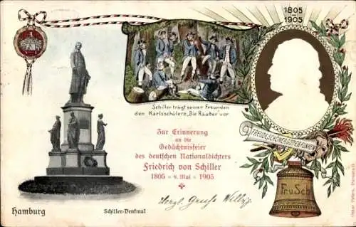 Präge Ak Frankfurt am Main, Gedächtnisfeier des Dichters Schiller 1905, Freude schöner Götterfunken