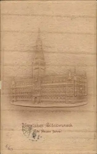 Präge Ak Hamburg Mitte Altstadt, Frohes Neujahr, Rathaus