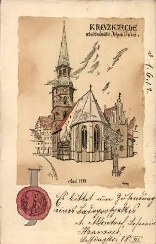 Künstler Ak Hannover in Niedersachsen, Kreuzkirche nebst Grabstätte Johann Duves