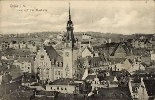 Ak Hagen in Westfalen, Gesamtansicht, Rathaus