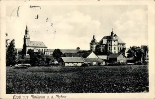 Ak Mülheim an der Möhne Warstein im Sauerland, Teilansicht, Kirche