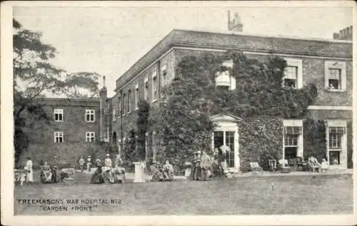 Ak London City England, Freemasons' War Hospital, Garten Front