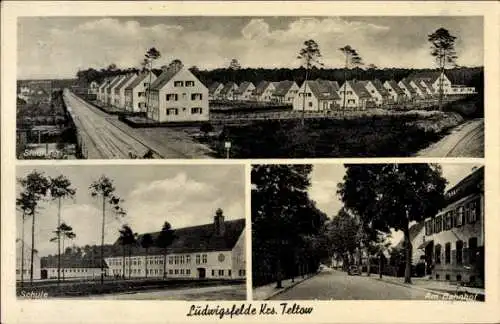 Ak Ludwigsfelde in Brandenburg, Siedlung, Schule, Bahnhof