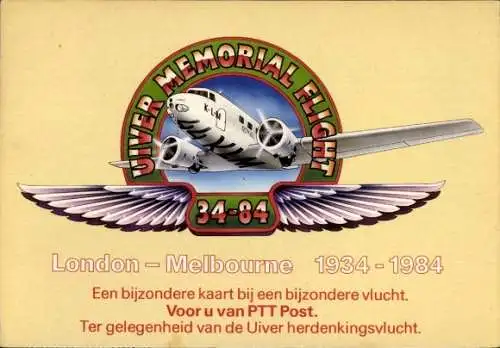 Ak Uiver Memorial Flight, Passagierflugzeug, London-Melbourne 1934-1984