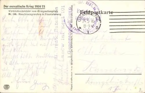 Künstler Ak Wirklichkeitsbilder, Maschinengewehre in Feuerstellung, I. WK