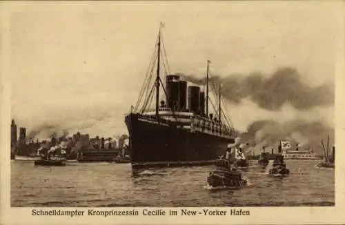 Ak Schnelldampfer Kronprinzessin Cecilie in New Yorker Hafen, Norddeutscher Lloyd