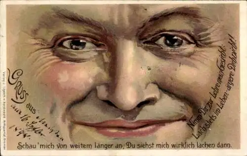 Vexier Litho Schau' mich von weitem länger an, Du siehst mich wirklich lachen dann, Gesicht