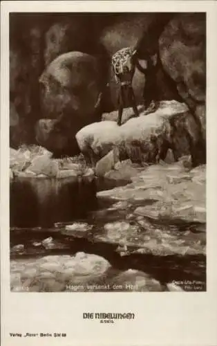 Ak Nibelungen, Filmszene, Hagen versenkt den Hort, Ross 677/5
