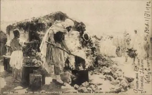 Künstler Ak Lucas Robiquet, M.A., Une Teinturerie à Tebessa, Algérie, Salon 1901