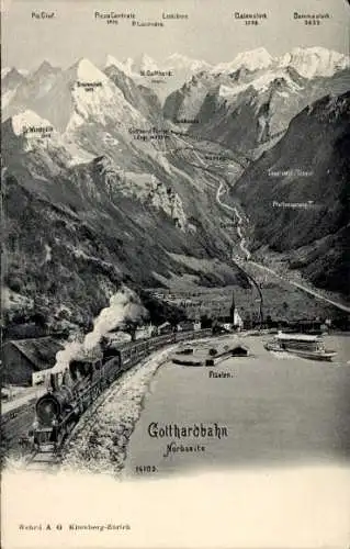 Ak Kanton Uri Schweiz, Gotthardbahn, Nordseite, Gebirge