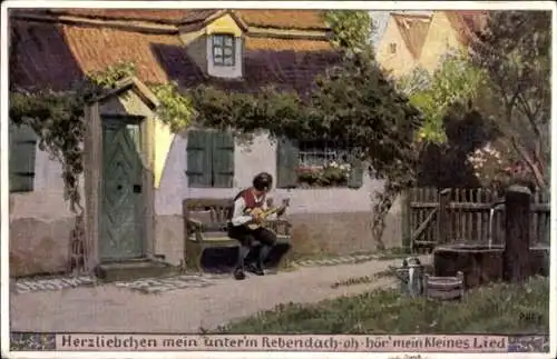 Lied Künstler Ak Hey, Paul, Volksliederkarten Nr. 95, Herzliebchen mein unter'm Rebendach