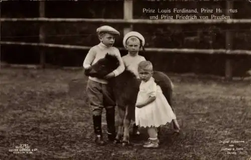 Ak Prinz Louis Ferdinand von Preußen, Prinz Hubertus, Prinz Friedrich, Pony