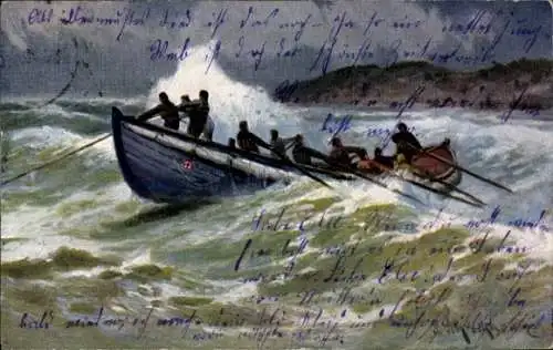 Künstler Ak Schreckhaase, S., Sortie d'un canot de sauvetage