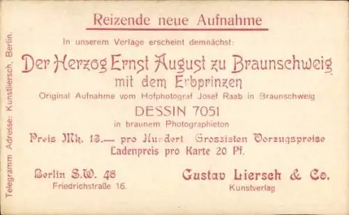 Ak Herzog Ernst August zu Braunschweig Lüneburg, Portrait, Erbprinz, Liersch 7051