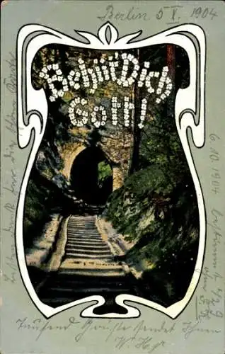 Jugendstil Ak Behüt Dich Gott, Tunnel, Schienen, Wald