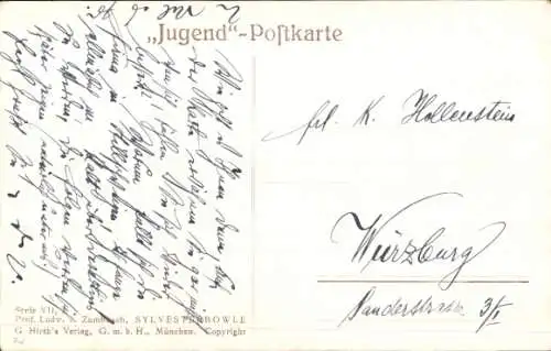 Künstler Ak Zumbusch, Ludwig, Sylvesterbowle, Glückwunsch Neujahr, Gedicht von Herwegh