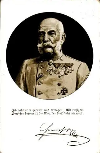 Künstler Ak Kurz, Kaiser Franz Joseph I., Zitat, I. WK