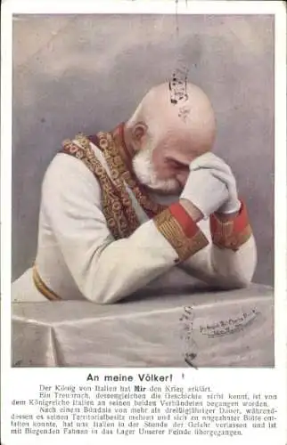 Künstler Ak Scolik, Kaiser Franz Joseph I im Gebet