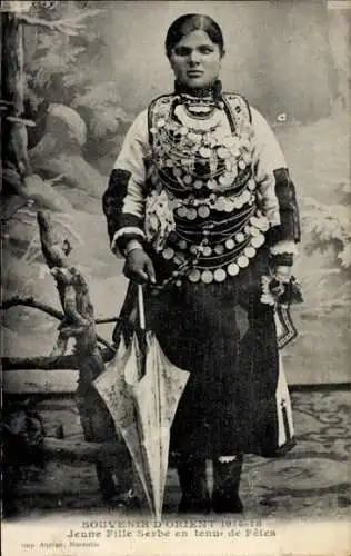 Ak Souvenir d'Orient 1914-1918, Jeune Fille Serbe, Serbische Tracht