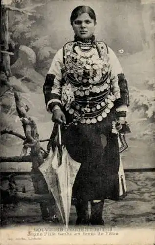 Ak Souvenir d'Orient 1914-1918, Jeune Fille Serbe, Serbische Tracht