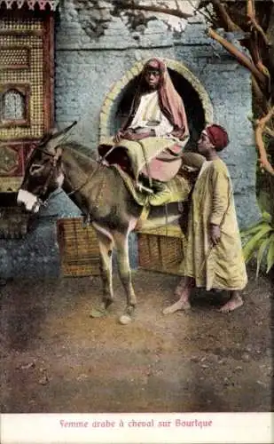 Ak Ägypten, Femme arabe à cheval sur Bourique, Ägypter, Esel