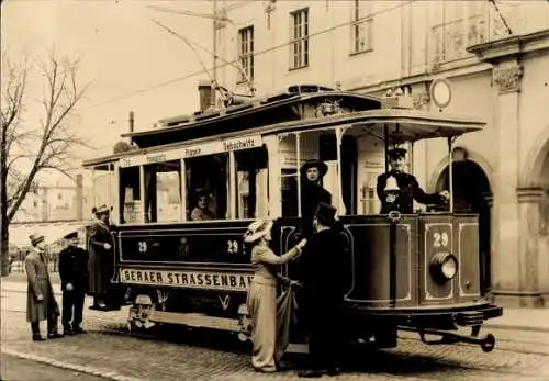 Ak Gera in Thüringen, 75 Jahre Geraer Straßenbahn, Historischer Triebwagen Nr. 29, Baujahr 1905