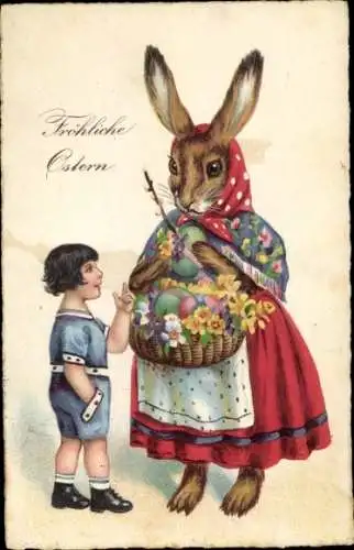 Ak Frohe Ostern, Osterhase, Hasenfrau, Kind