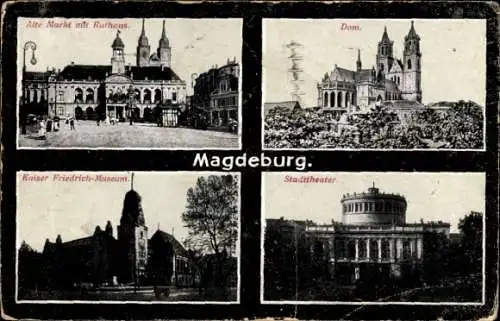 Ak Magdeburg, Dom, Stadttheater, Markt, Rathaus