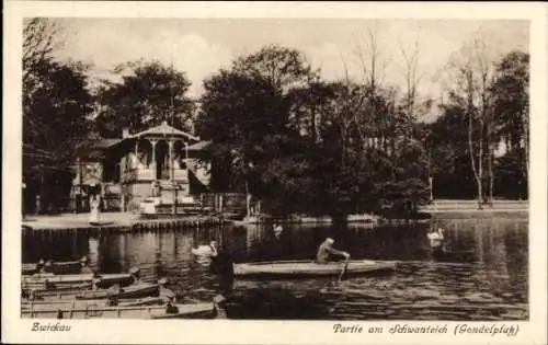 Ak Zwickau in Sachsen, Am Schwanenteich, Gondelplatz, Ruderboot