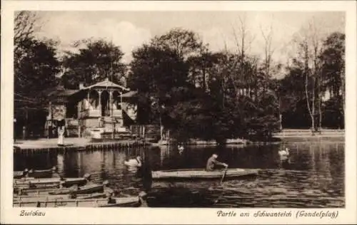 Ak Zwickau in Sachsen, Am Schwanenteich, Gondelplatz, Ruderboot