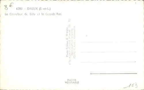 Ak Dreux Eure et Loir, Carrefour de Billy, Grande Rue