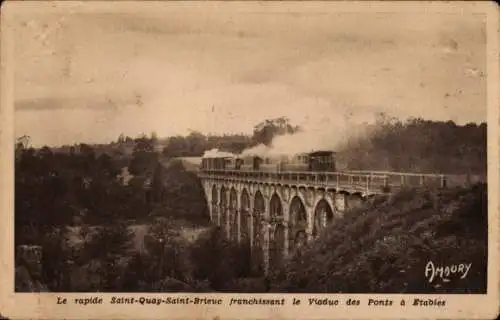 Ak Étables sur Mer Cotes d'Armor, Viadukt, Dampflok, Rapide Saint-Quay-Brieuc