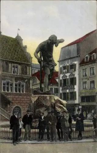 Ak Mulhouse Mülhausen Elsass Haut Rhin, Monument "Die Arbeit" vor dem Rathaus