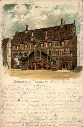 Litho Mulhouse Mülhausen Elsass Haut Rhin, Hôtel de Ville