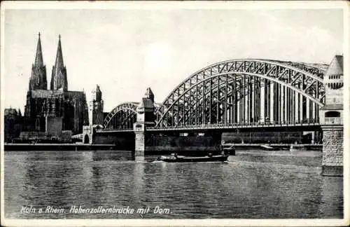 Ak Köln am Rhein, Hohenzollernbrücke mit Dom