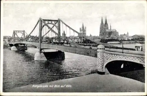 Ak Köln am Rhein, Hängebrücke mit Blick auf Stadt und Dom