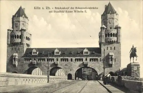 Ak Köln am Rhein, Brückenkopf der Hohenzollernbrücke, Standbild Kaiser Wilhelm II.