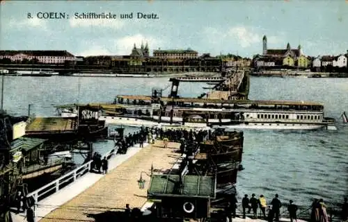 Ak Köln am Rhein, Schiffbrücke, Deutz