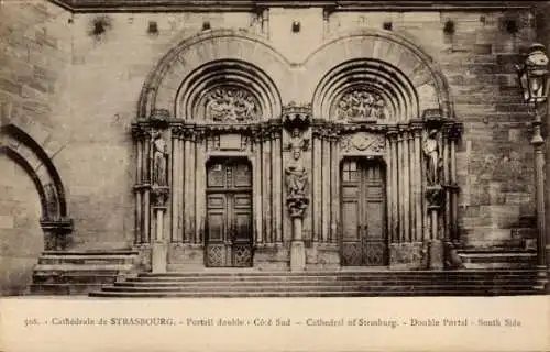 Ak Straßburg Bas Rhin, Doppelportal der Kathedrale