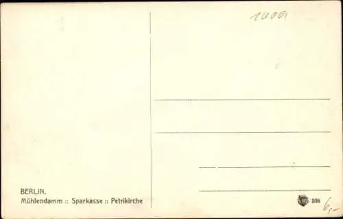Ak Berlin Mitte, Mühlendamm, Sparkasse, Petrikirche, Straßenbahnen