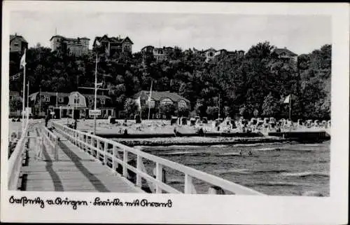 Ak Sassnitz auf Rügen, Brücke mit Strand