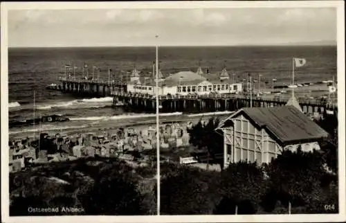 Ak Ostseebad Ahlbeck Heringsdorf Usedom, Strandblick mit Seebrücke