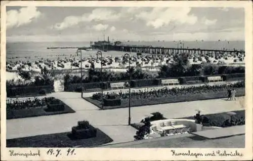 Ak Ostseebad Heringsdorf auf Usedom, Kuranlagen mit Seebrücke